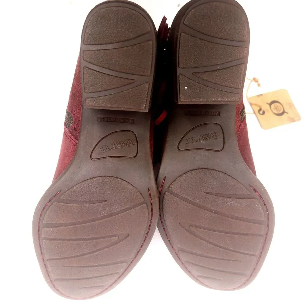 Born Danni Red Suede Leather Distressed Fringe Ankle Boots Womens 6.5 M Heel - Picture 9 of 10